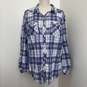 Torrid Blue and Pink Plaid Button Down Shirt